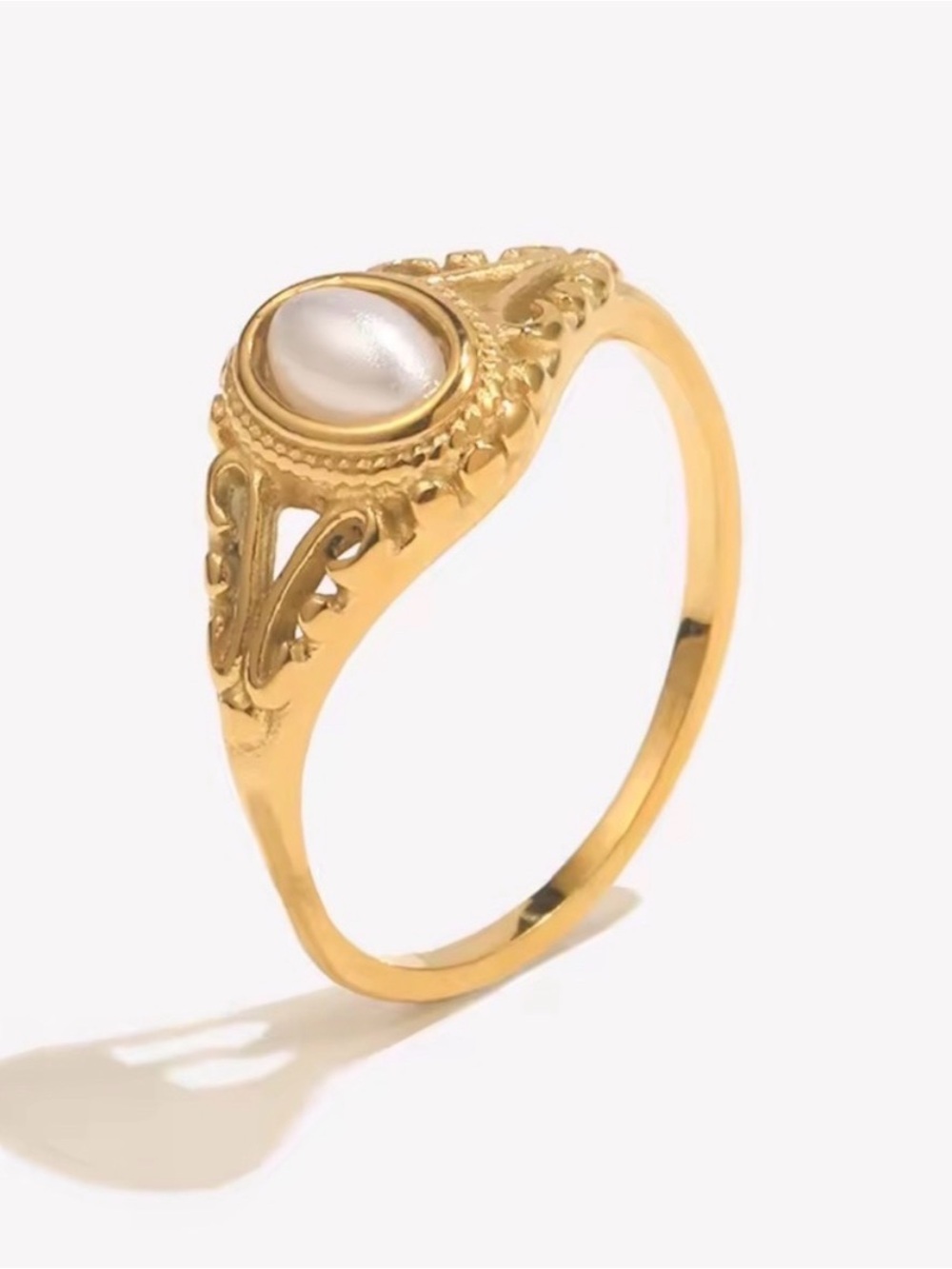 Pearl Ring 18K Gold Stainless Steel Size 8 - Picture 8 of 8
